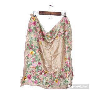 Cornelia James Silk Rose Gold Floral Square Scarf